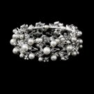 Silver Floral Rhinestone White Pearl Stretch Bracelet