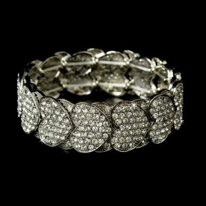 Silver Swarovski Crystal Hearts Stretch Bracelet