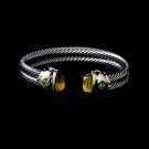 Silver Citrine Rhinestone Tipped Bangle Bracelet