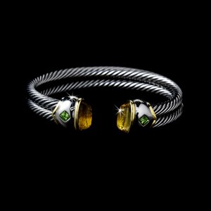 Silver Citrine Rhinestone Tipped Bangle Bracelet