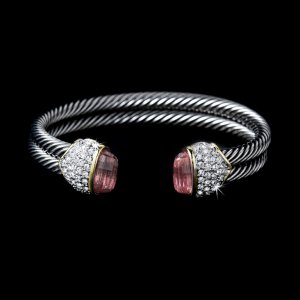Silver Crystal Pink Designer Bangle Bracelet