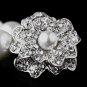 Silver Rhinestone Flower White Pearl Stretch Bracelet
