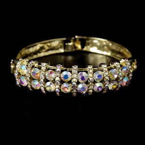 Gold AB Rhinestone Crystal Bridal Cuff Bracelet