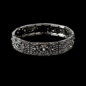 Silver Vintage Rhinestone Crystal Stretch Bracelet