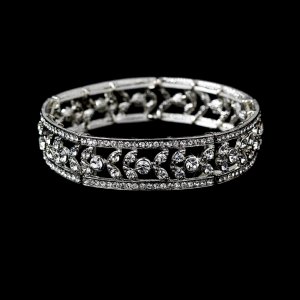 Silver Crystal Leaf Filigree Stretch Bracelet