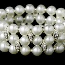 Silver White Pearl Rhinestone Stretch Bracelet
