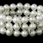 Silver White Pearl Rhinestone Stretch Bracelet
