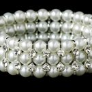 Silver White Pearl Crystal Stretch Bracelet