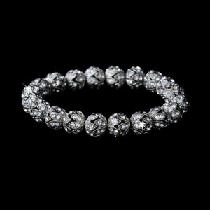 Silver Rhinestone Crystal Ball Stretch Bracelet