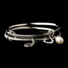 Silver Circle Heart Crystal Pearl Charm Bracelet