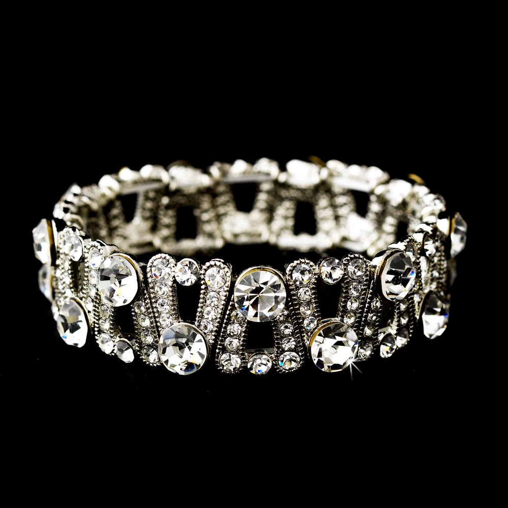 Silver Austrian Crystal Rhinestone Stretch Bracelet