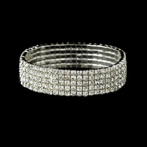 Silver Swarovski Crystal Five Row Stretch Bracelet