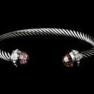 Silver Rhinestone Crystal Pink Tipped Bangle Bracelet