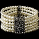 Silver Rhodium Clear Crystal Pearl Stretch Bracelet