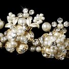Gold Crystal Pearl Flower Bridal Tiara