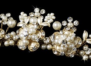 Gold Crystal Pearl Flower Bridal Tiara