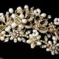 Gold Floral Pearl Cluster Rhinestone Bridal Tiara