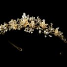 Gold Champagne Crystal Procelain Flower Tiara