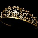 Enchanting Gold Rhinestone Pearl Bridal Tiara