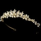 Gold Crystal Ivory Pearl Floral Bridal Tiara