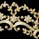 Gold Ivory Pearl Rhinestone Floral Bridal Tiara