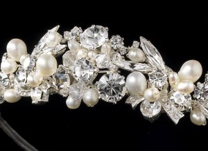 Silver Swarovski White Pearl Bridal Tiara