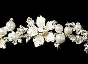 Pearl Crystal Champagne Floral Bridal Headband Tiara