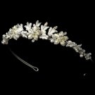 Silver Crystal White Pearl Ivory Floral Bridal Tiara