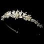 Silver Crystal White Pearl Ivory Floral Bridal Tiara