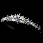 Silver Crystal White Pearl Blue Floral Bridal Tiara
