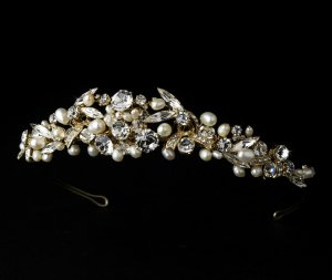 Gold Swarovski Ivory Pearl Bridal Tiara