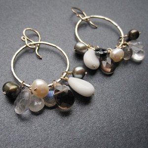 925 Sterling Silver Multi Stone Neutral Hoop Earrings