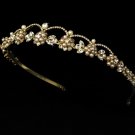 Gold Crystal Ivory Pearl Flower Bridal Tiara
