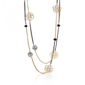 14K Gold Black Rose Dual Chain Necklace