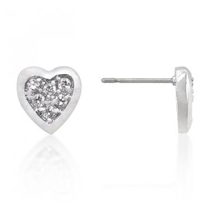 Rhodium Heart Classic CZ Stud Earrings