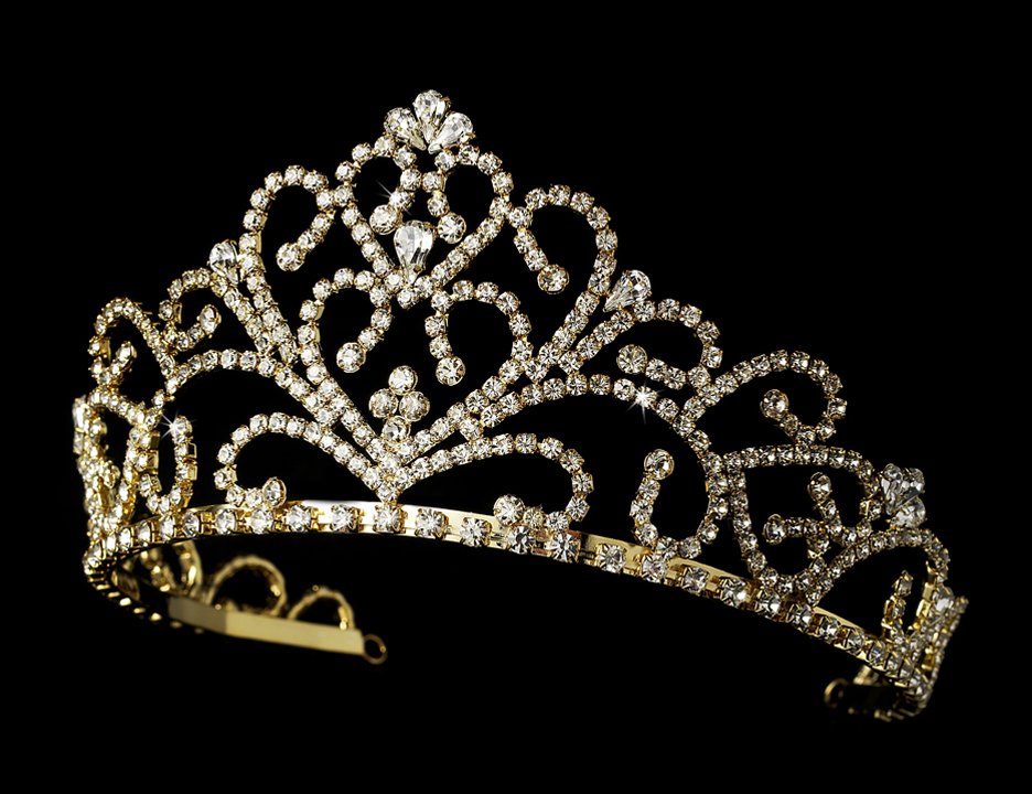 Royal Gold Clear Rhinestone Crystal Bridal Tiara