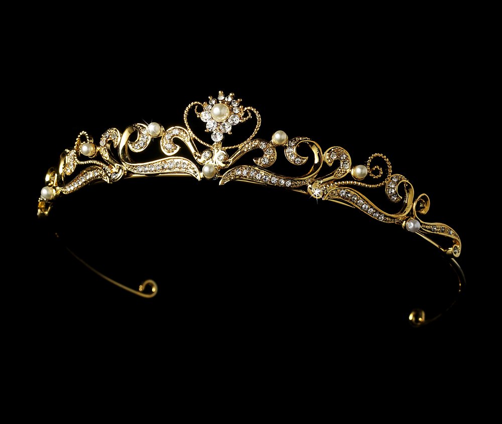 Gold Pearl Crystal Rhinestone Vine Bridal Tiara
