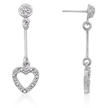 Rhodium CZ Heart Drop Earrings