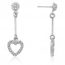 Rhodium CZ Heart Drop Earrings