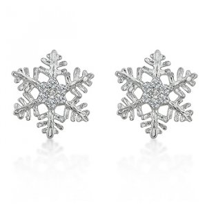 Rhodium Snowflake CZ Stud Earrings