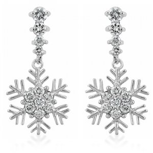 Rhodium Snowflake CZ Drop Earrings