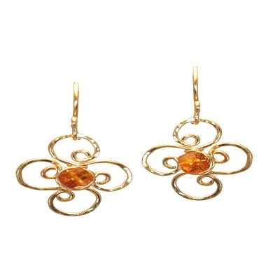 14K Gold Filled Flower Amber Earrings
