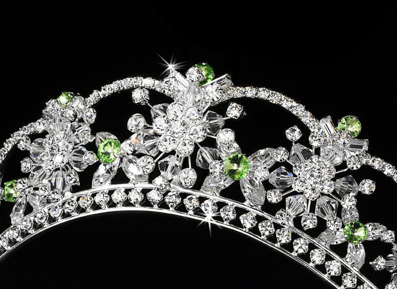 Silver Green Swarovski Crystal Flower Bridal Tiara