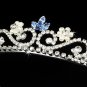Silver Blue Crystal Pearl Floral Bridal Tiara
