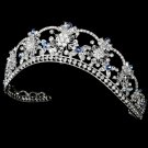Silver Light Blue Swarovski Crystal Flower Bridal Tiara