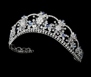 Silver Light Blue Swarovski Crystal Flower Bridal Tiara
