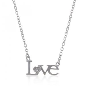 Rhodium Necklace Love CZ Pendant