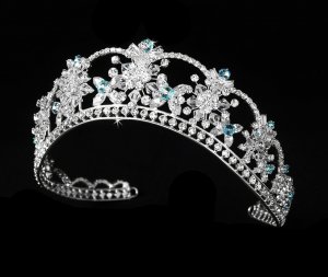 Silver Aqua Swarovski Crystal Flower Tiara
