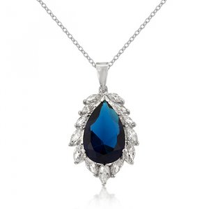 Sterling Silver Rhodium Sapphire CZ Necklace