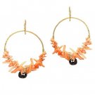 14K Gold Filled Coral Black Spinel Hoop Earrings